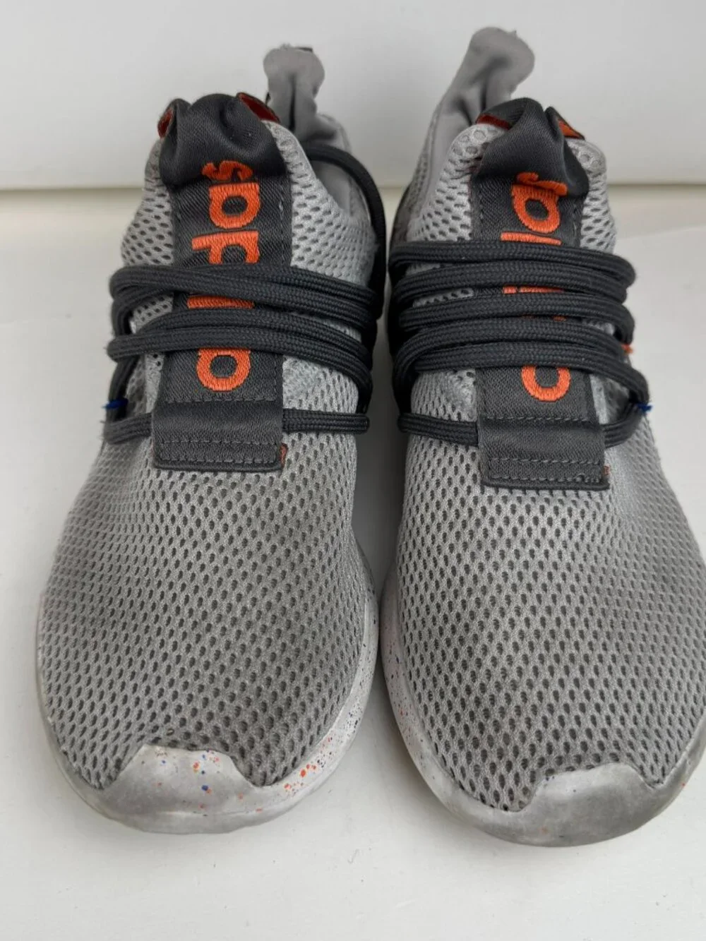 Boy's Size 4 Adidas Gray Speckled Athletic Sneakers Walking Shoes GZ7984 damage
